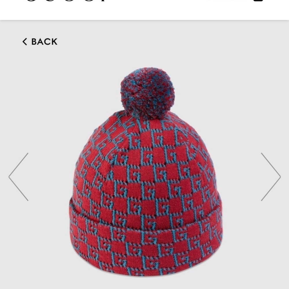 Gucci Square G Knitted Hat In Red - Authentic